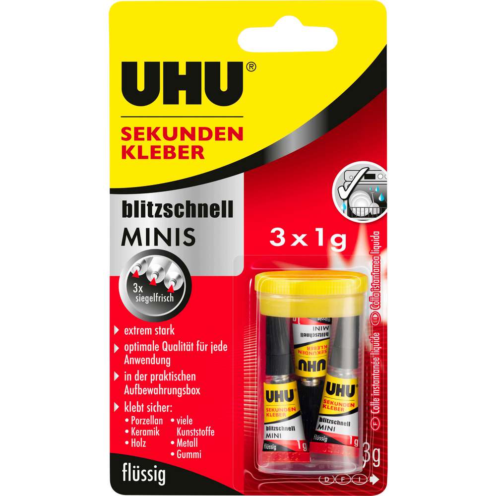 Produktabbildung UHU Sekundenkleber, blitzschnell Minis, 3x1g
