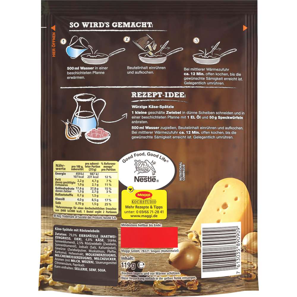 Produktabbildung Maggi Wirtshaus Käse Spätzle mit Röstzwiebel