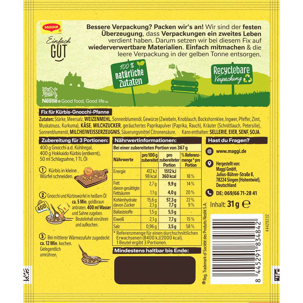 Produktabbildung Maggi Fix-Würzmischung, Kürbis-Gnocchi Pfanne