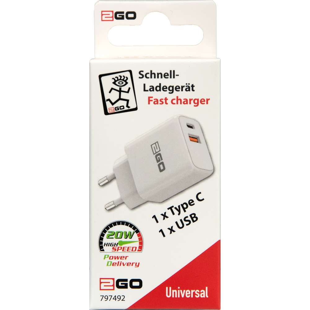 Produktabbildung 2GO USB Netzladegerät 240V All-in-One, weiß