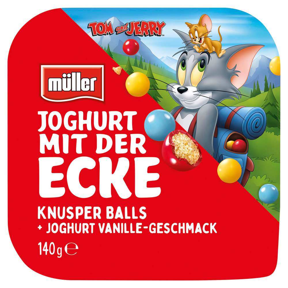 Produktabbildung Müller Joghurt mit der Ecke, Tom & Jerry, Bunte Knusperkugeln