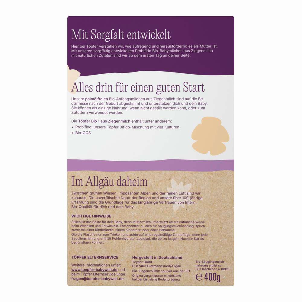 Produktabbildung Töpfer Bio Anfangsmilch aus Ziegenmilch 1