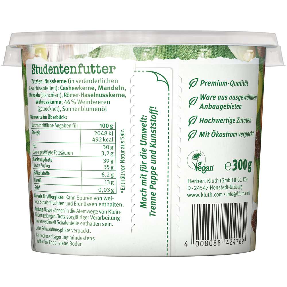 Produktabbildung Kluth Studentenfutter, mit Walnuss