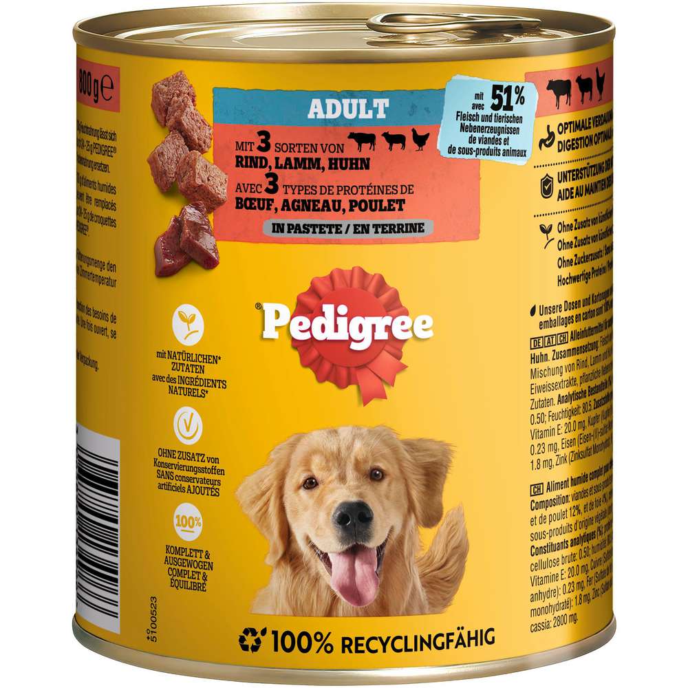 Produktabbildung Pedigree Hunde-Nassfutter, Rind/Lamm/Huhn