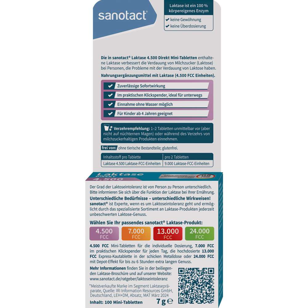 Produktabbildung sanotact Laktase 4500 Tabletten