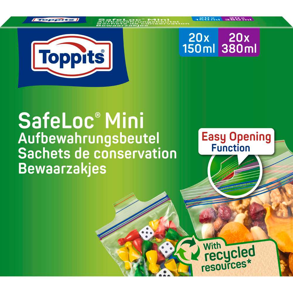 Produktabbildung Toppits Mini Zip-Verschluss-Gefrier-Beutel, 20 x 150ml, 20 x 380ml