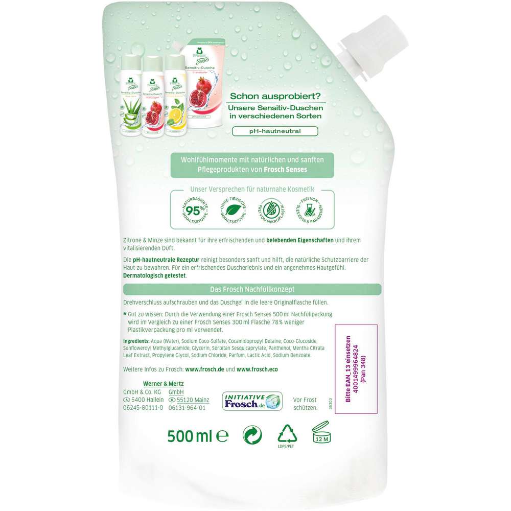 Produktabbildung Frosch Duschgel Sensitiv Nachfüllbeutel, Zitronenminze