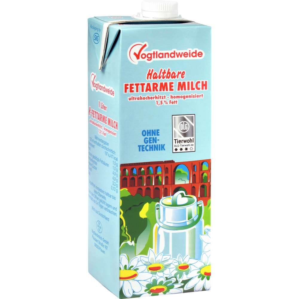 Produktabbildung Vogtlandweide H-Milch 1,5%, ohne Gentechnik