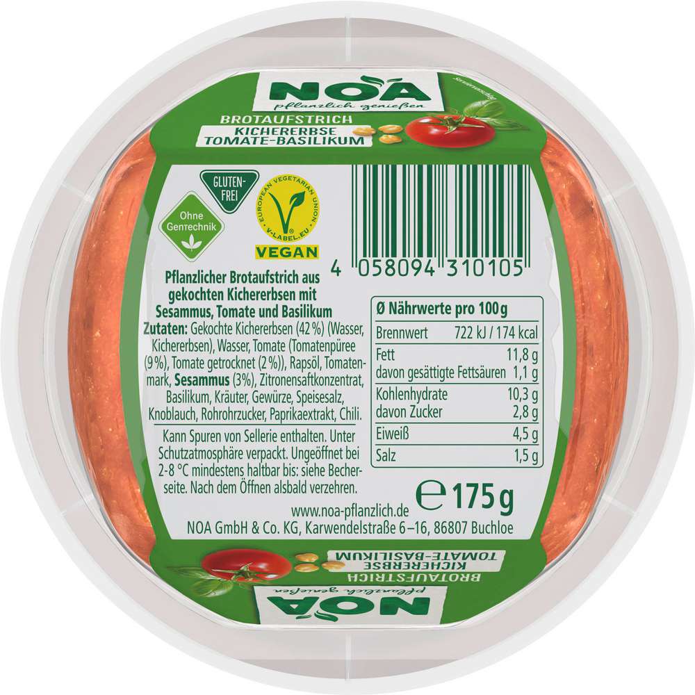 Produktabbildung Noa Brotaufstrich, Kichererbse-Tomate-Basilikum