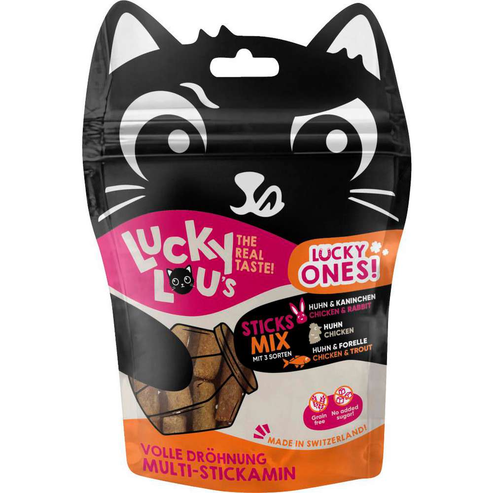 Produktabbildung Lucky Lou Katzen-Snack Sticks, Huhn/Kaninchen/Forelle