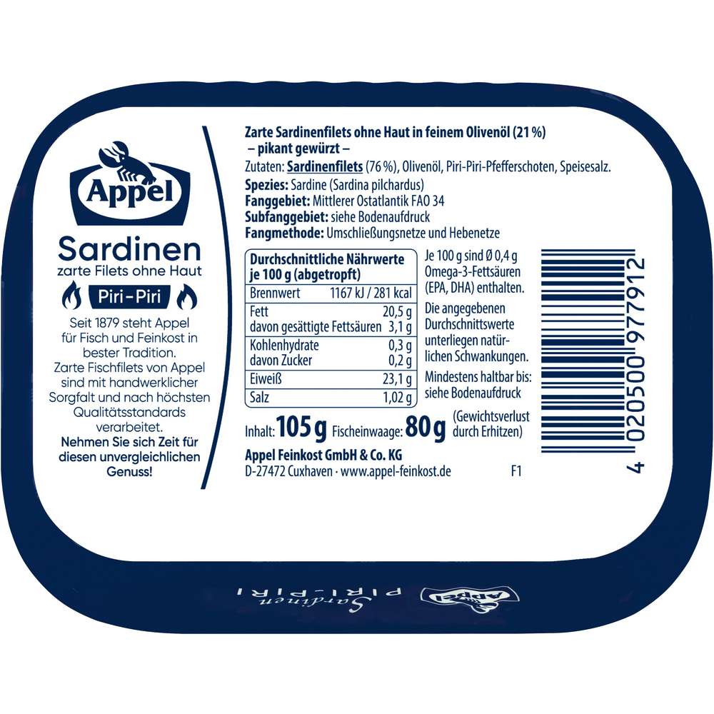 Produktabbildung Appel Sardinenfilets Piri-Piri, pikant
