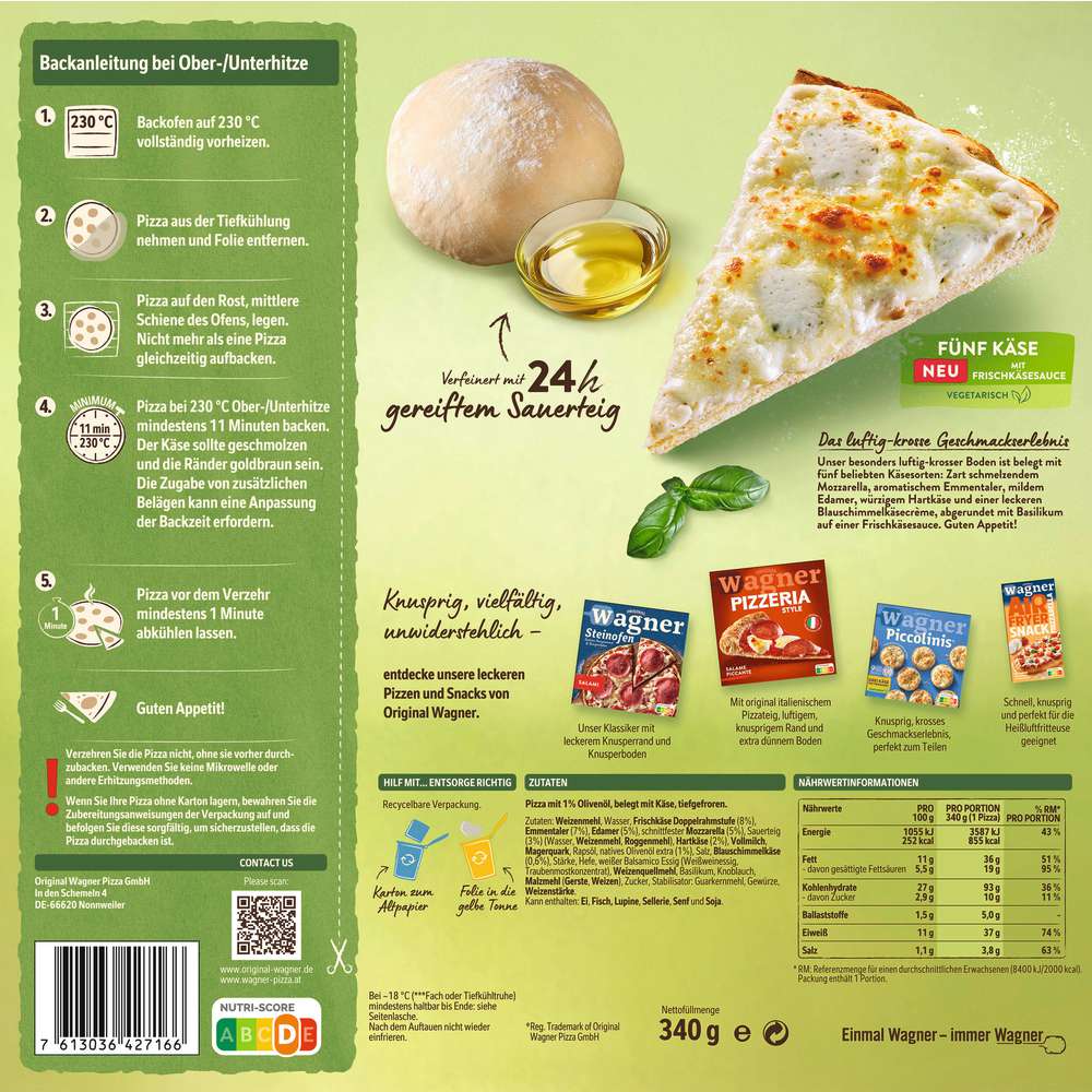 Produktabbildung Wagner Die Backfrische Pizza Fünf Käse, tiefgekühlt