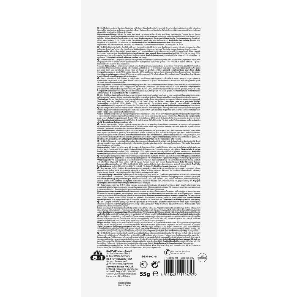 Produktabbildung 8in1 Hunde-Snack Delights twisted sticks, Huhn