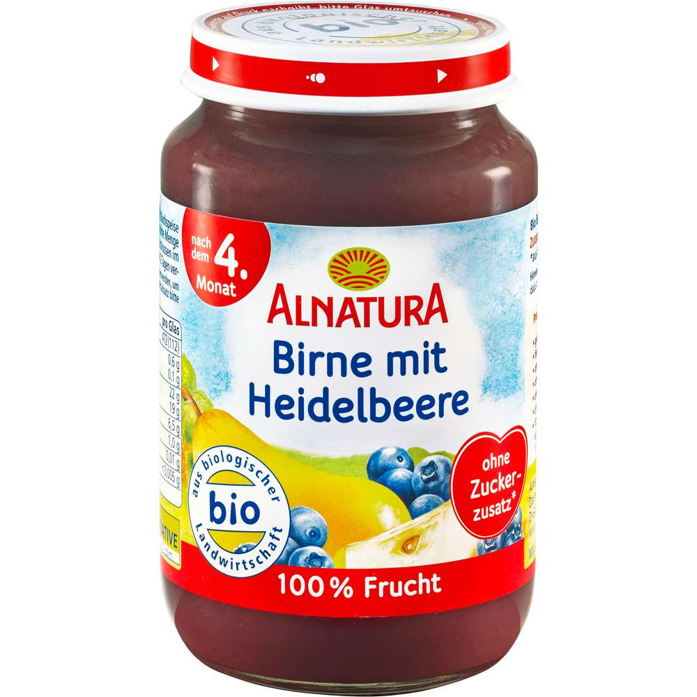 Produktabbildung Alnatura Babynahrung Früchte Birne/Heidelbeere, nach 4. Monat