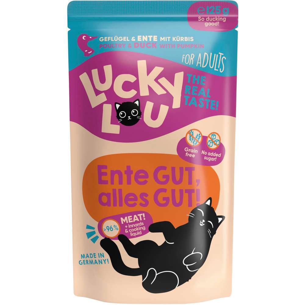 Produktabbildung Lucky Lou Katzen-Nassfutter, Geflügel & Ente mit Kürbis