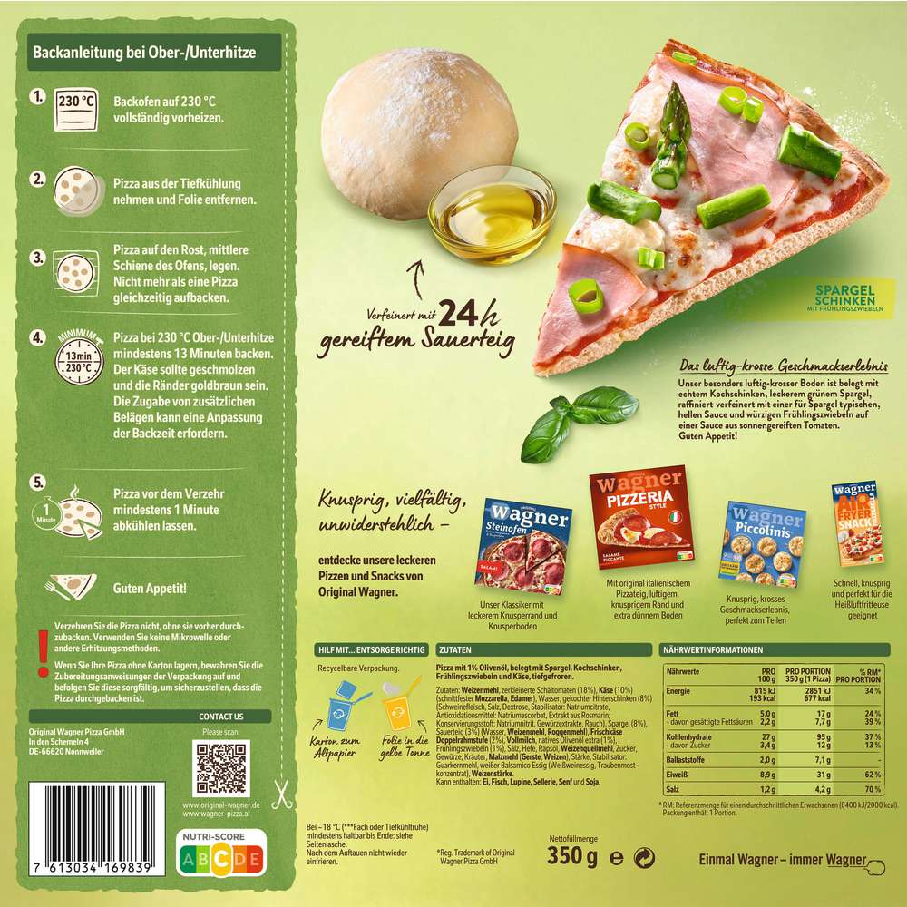 Produktabbildung Wagner Pizza Die Backfrische, Spargel-Schinken, tiefgekühlt