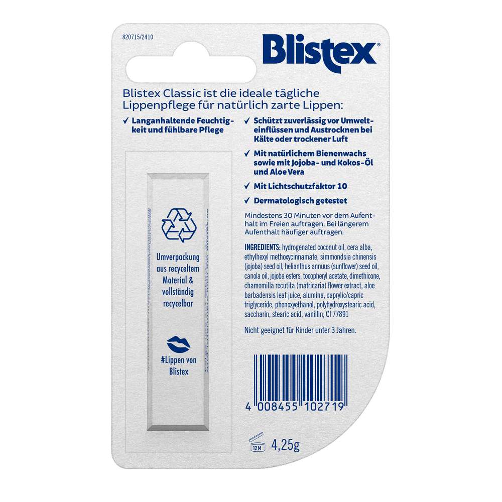 Produktabbildung Blistex Lippenpflege Classic, Bienenwachs/Jojoba-Öl/Aloe Vera