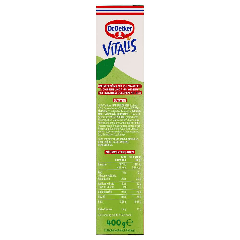 Produktabbildung Dr. Oetker Vitalis Knusper Müsli Vegan, Apple White Chunks
