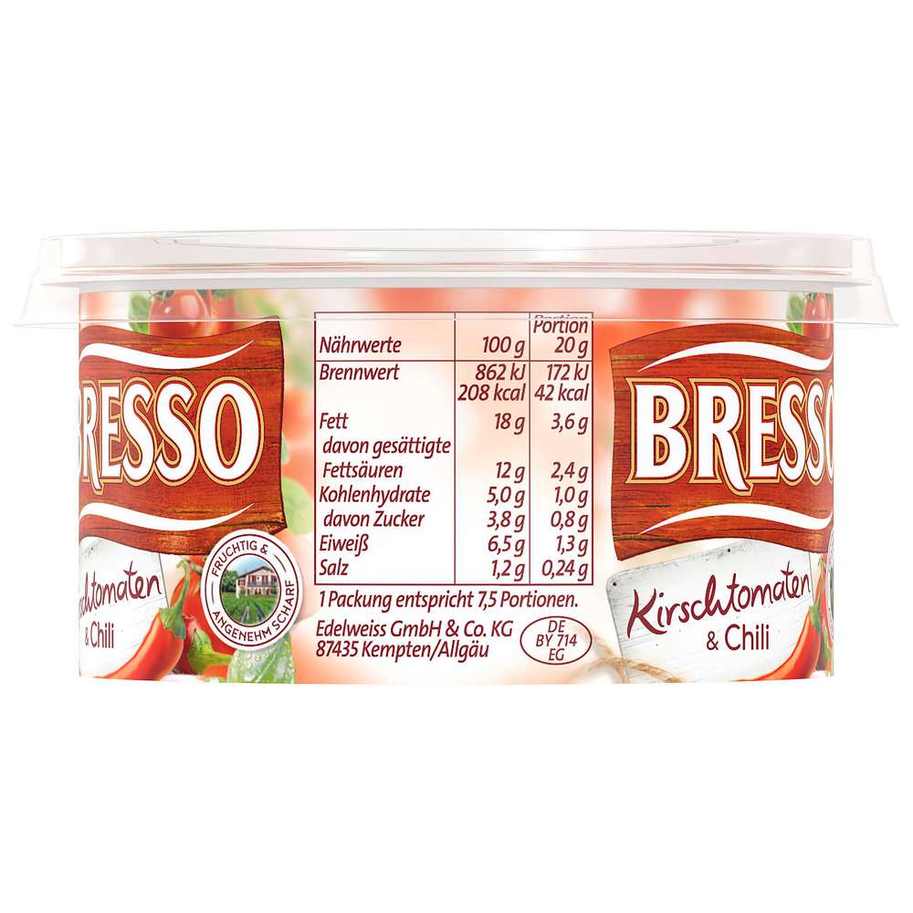 Produktabbildung Bresso Frischkäse, Kirschtomaten/Chili