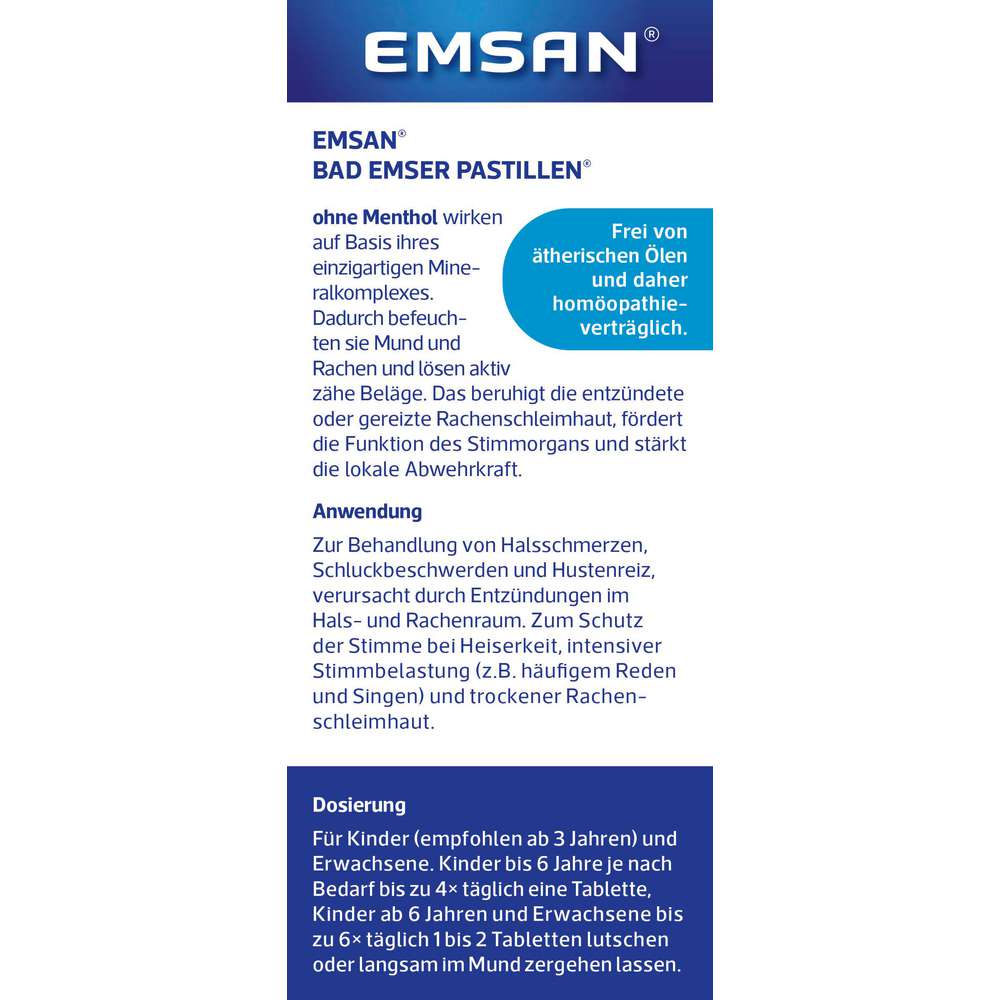 Produktabbildung Emsan Pastillen mit Mineralsalz, ohne Menthol Klassik