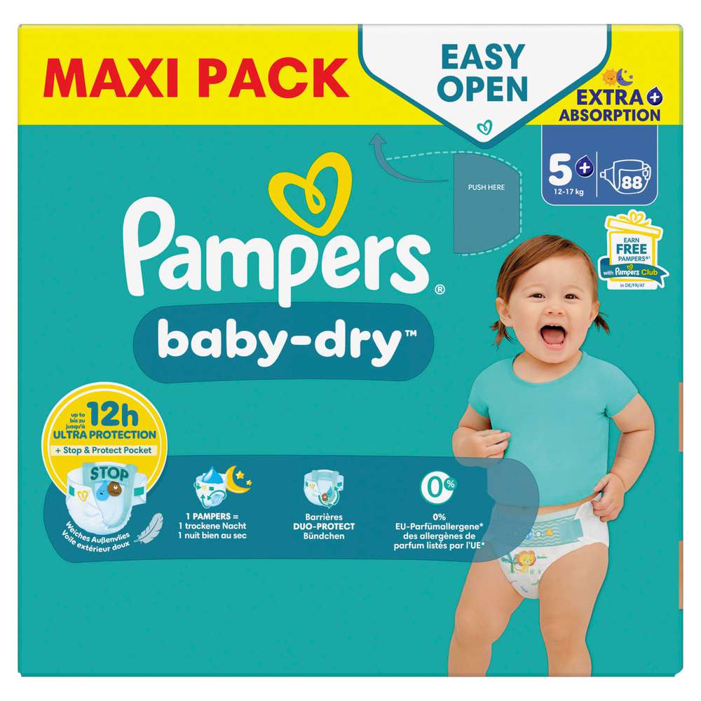 Produktabbildung Pampers Windeln Baby Dry Gr.5+ Junior Plus 12-17 kg, Monatsbox