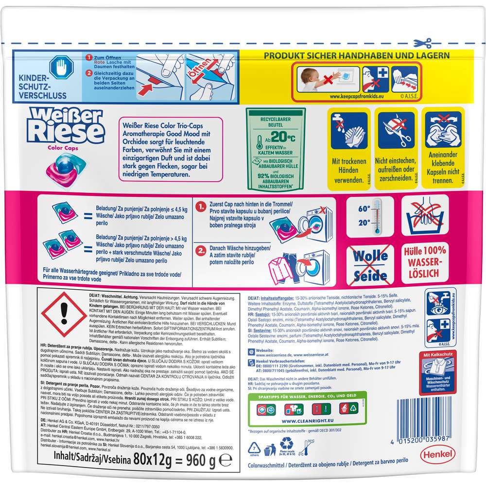 Produktabbildung Weißer Riese Color-Waschmittel, Trio Caps, Good Mood