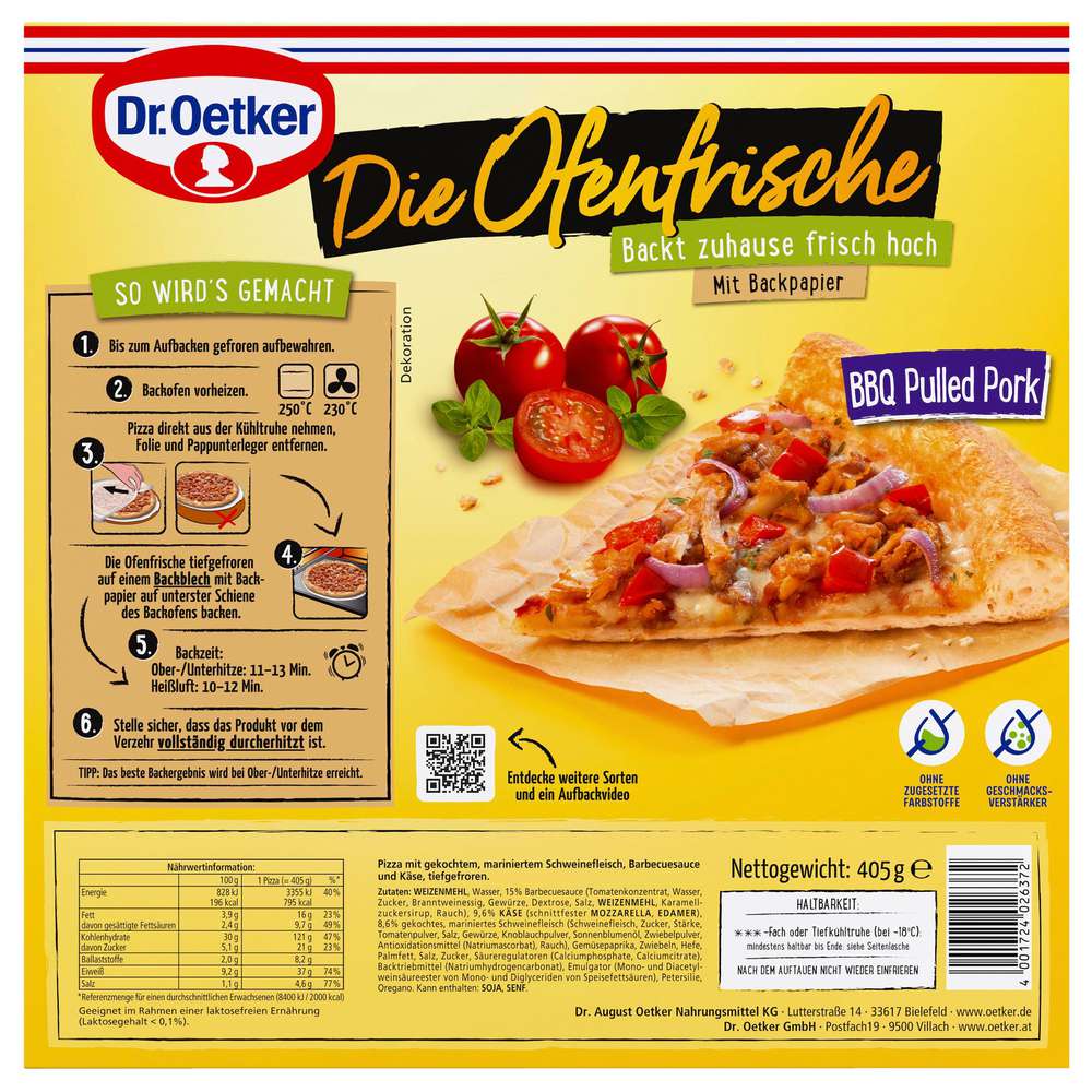 Produktabbildung Dr. Oetker Pizza Ofenfrische BBQ Pulled Pork, tiefgekühlt