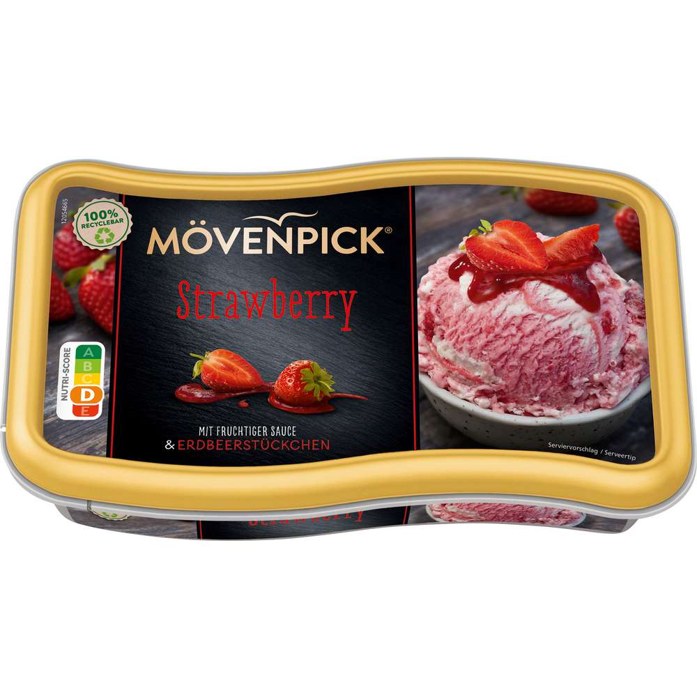 Produktabbildung Mövenpick Eis, Strawberry, mit fruchtiger Sauce & Erdbeerstückchen 