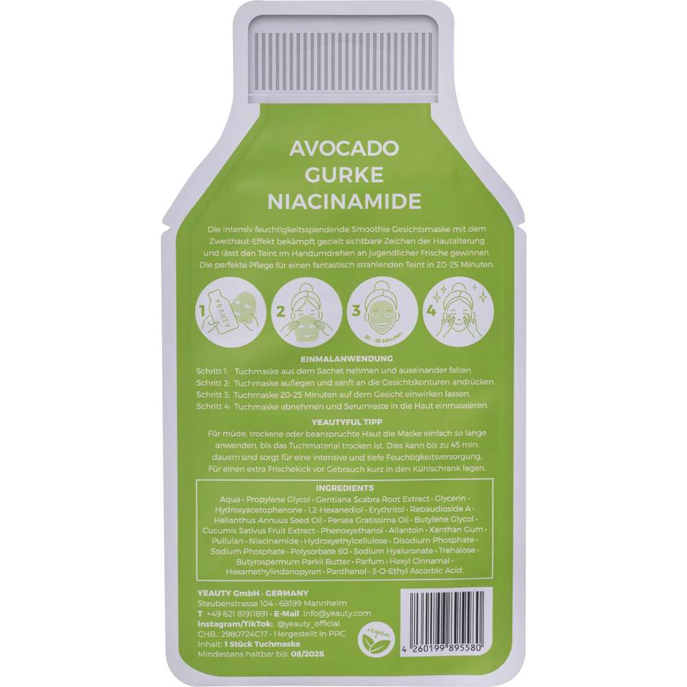 Produktabbildung Yeauty Tuchmaske. Avocado-Cucumber