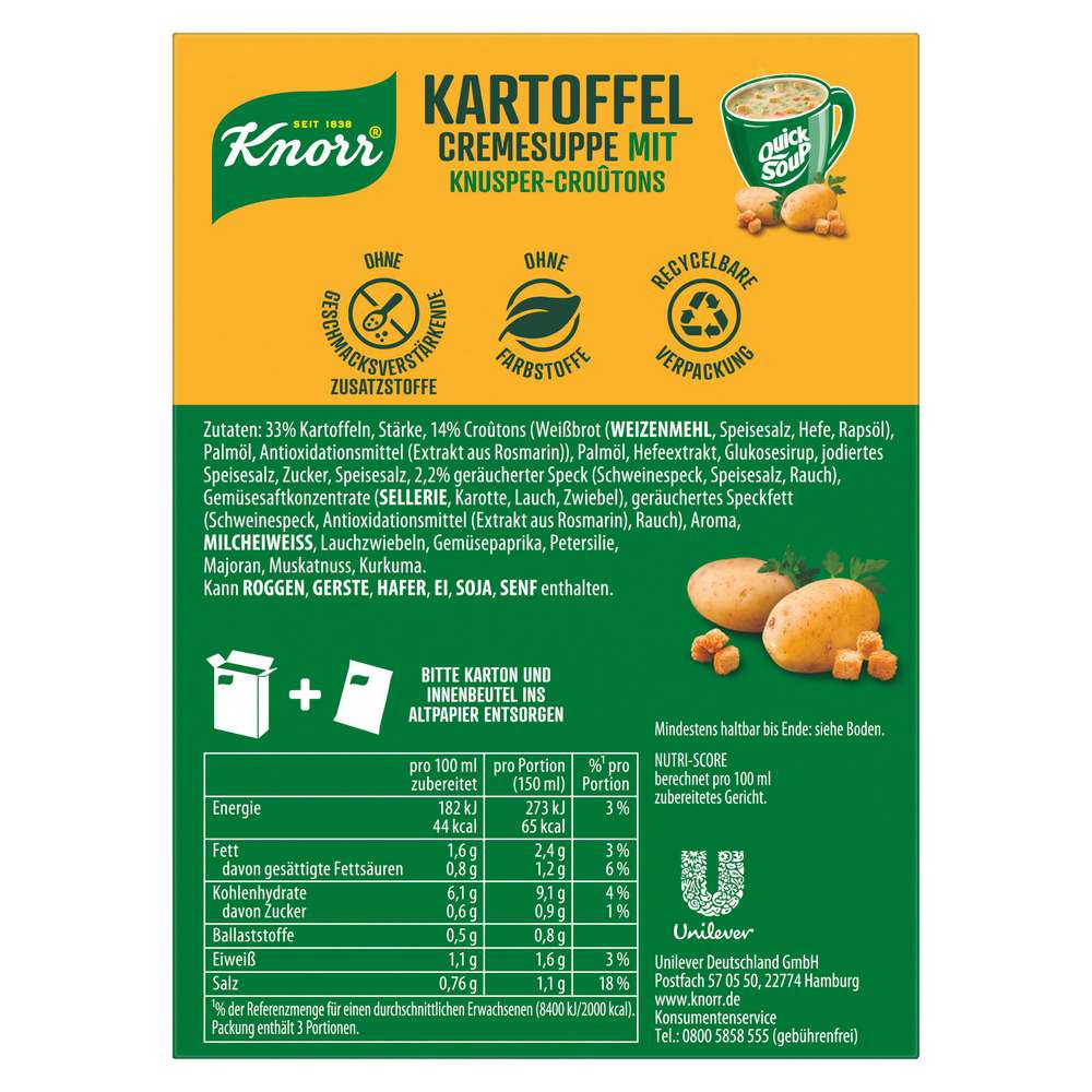 Produktabbildung Knorr Coup a Soup Instantsuppe, Kartoffelcreme
