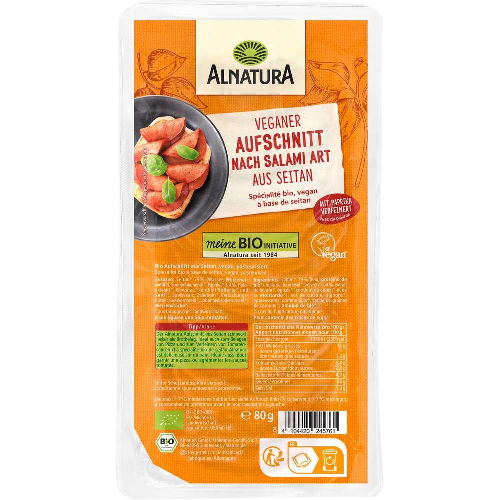 Produktabbildung Alnatura Veganer Aufschnitt, nach Salami Art