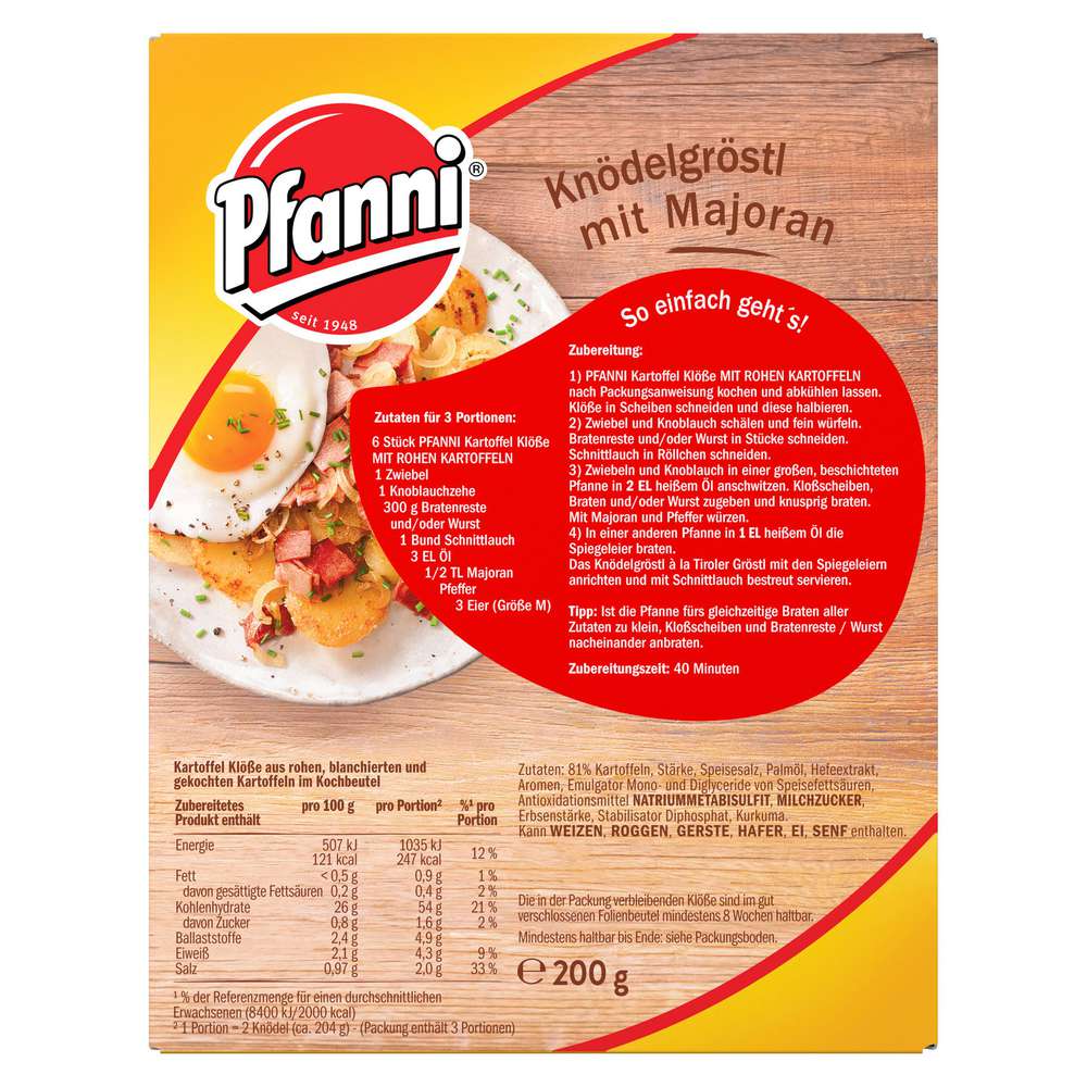 Produktabbildung Pfanni Kartoffel Knödel mit rohen Kartoffeln