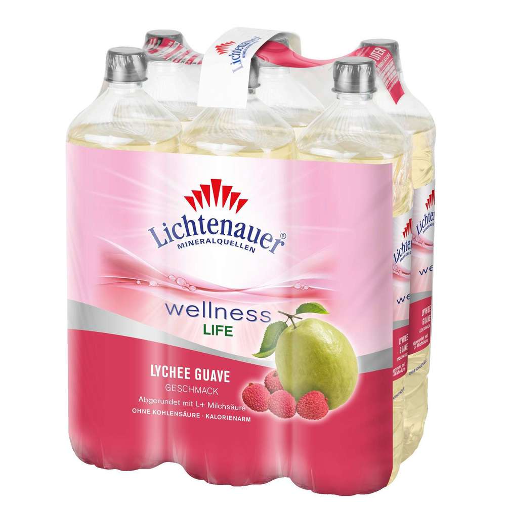 Produktabbildung Lichtenauer Wasser mit Geschmack, Wellness Life, Lychee-Guave-Geschmack (6x 1,500 Liter)