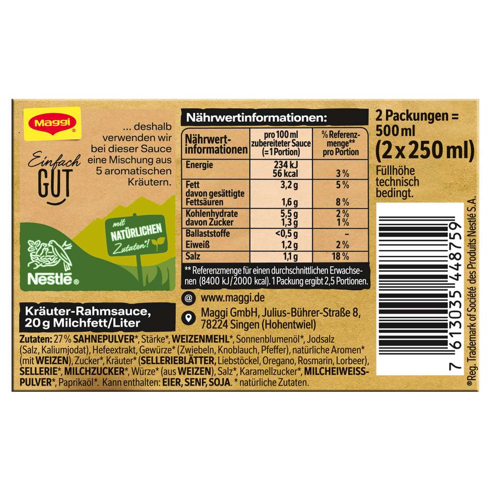 Produktabbildung Maggi Delikatess-Sauce, Kräuter-Rahm