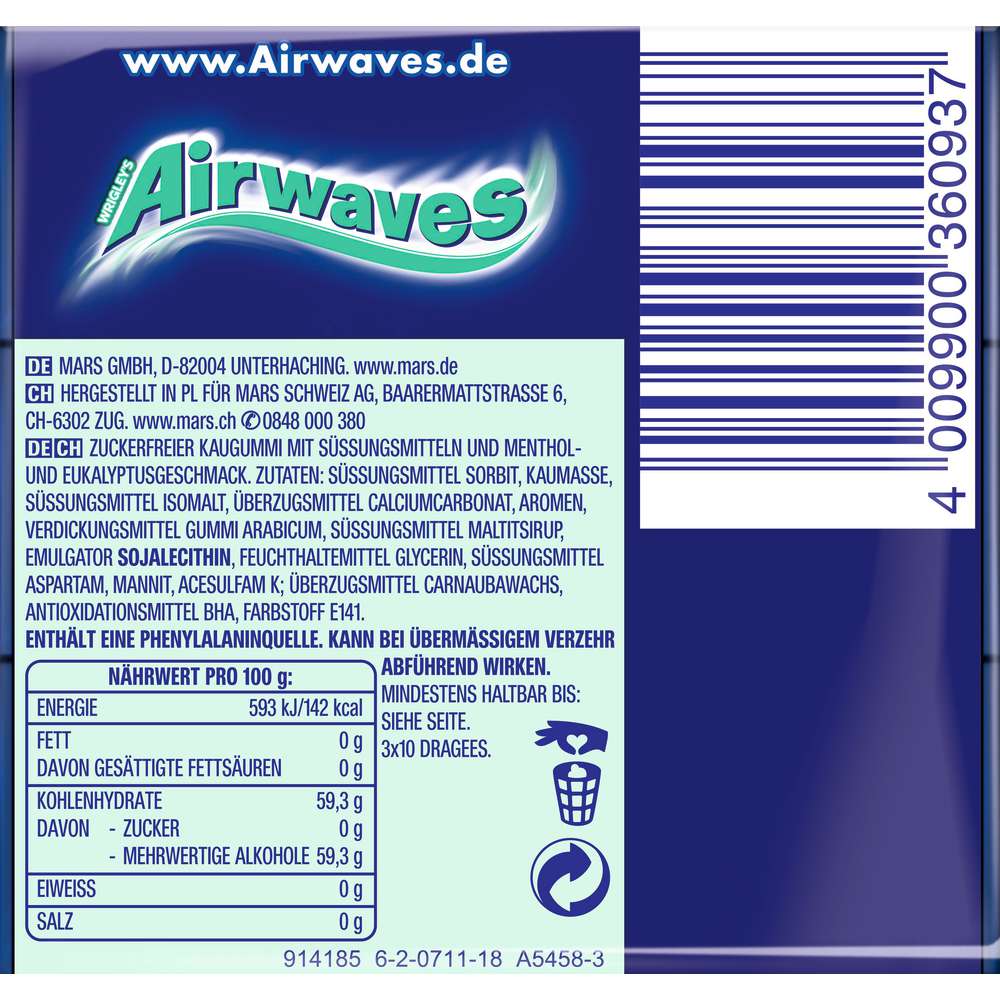 Produktabbildung Airwaves Kaugummi, Eucalyptus & Menthol