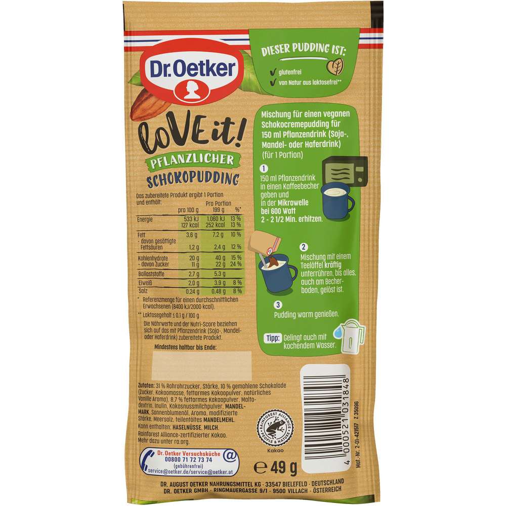 Produktabbildung Dr. Oetker loVE it! Pflanzlicher Schokopudding 