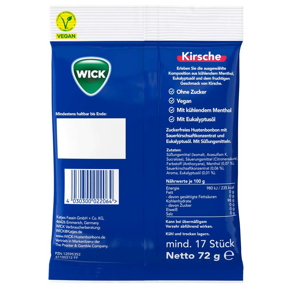 Produktabbildung Wick Bonbons Kirsche-Eukalyptus, ohne Zucker