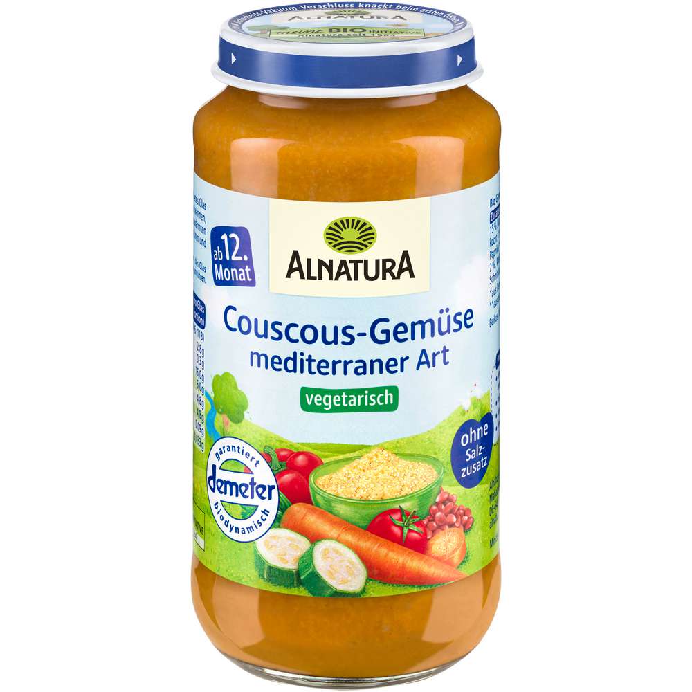 Produktabbildung Alnatura Bio Gläschen Vegetarisches Menü Couscous-Gemüse, mediterraner Art, ab 12 Monaten
