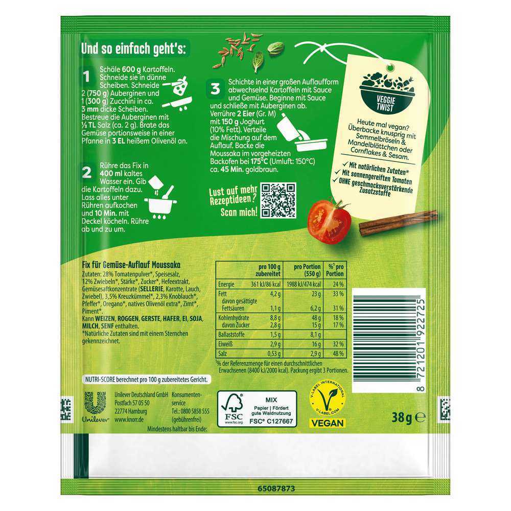 Produktabbildung Knorr Fix-Würzmischung, Gemüse Moussaka