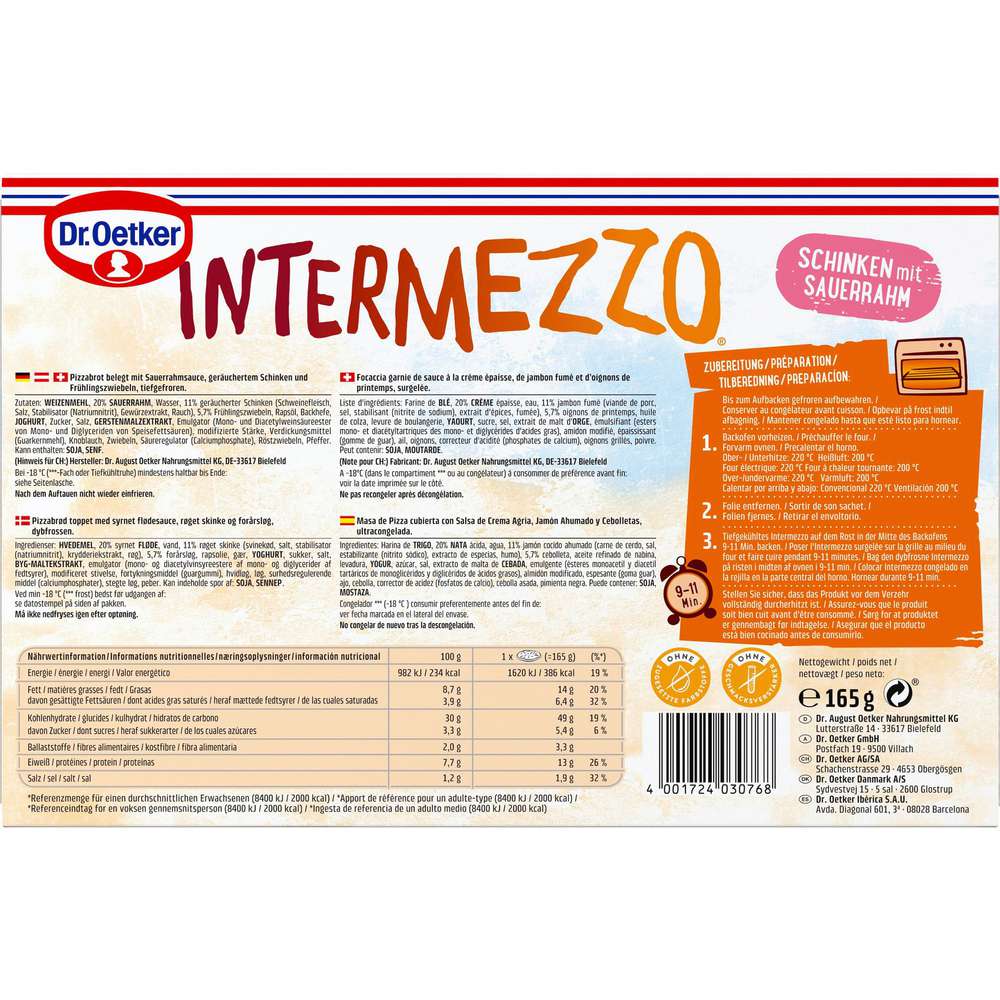 Produktabbildung Dr. Oetker Pizzabrot Intermezzo, Schinken mit Sauerrahm