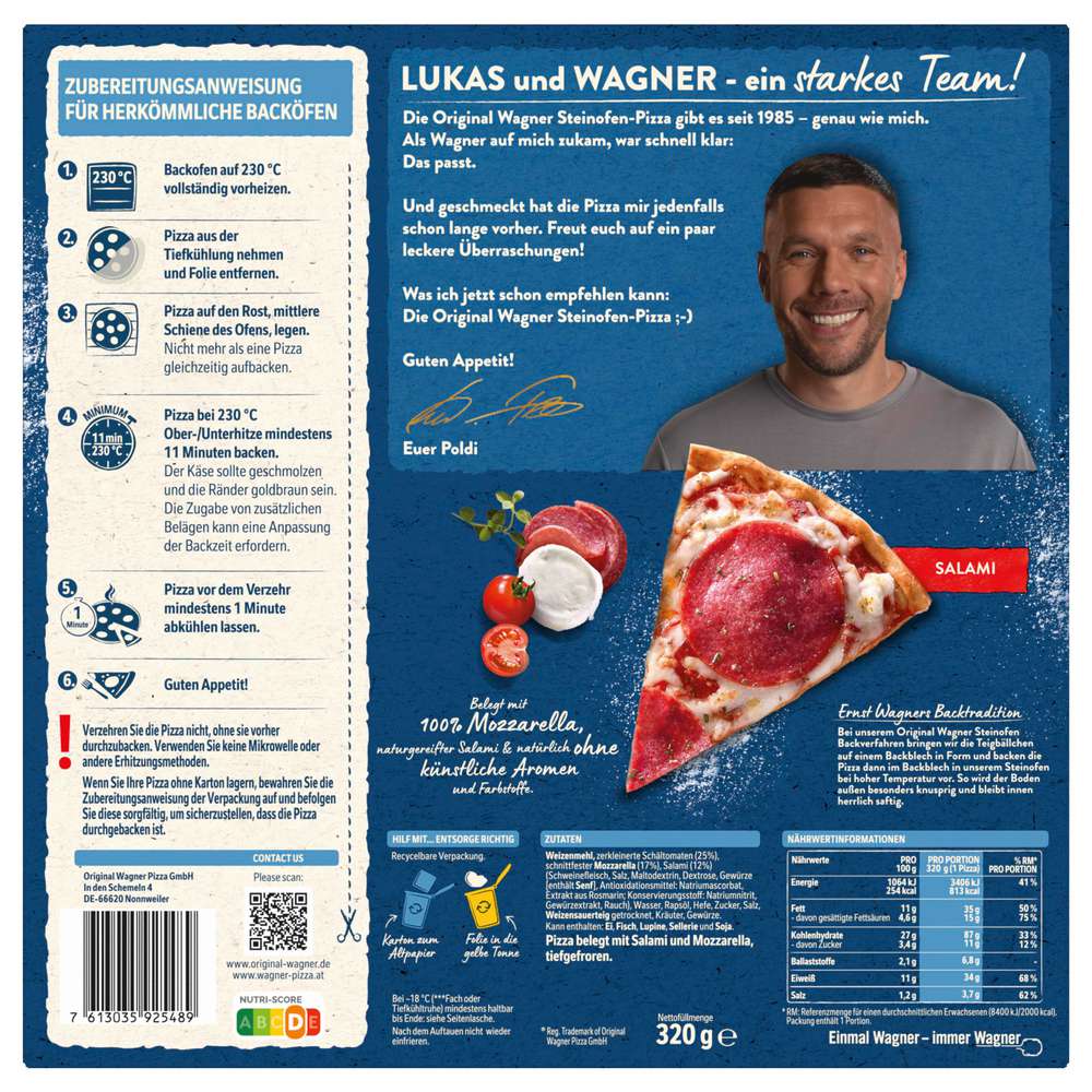 Produktabbildung Wagner Steinofen Pizza Salami, tiefgekühlt