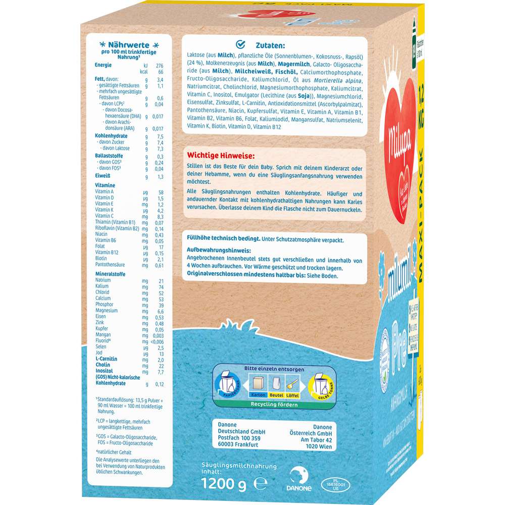 Produktabbildung Milupa Milumil Anfangsmilch, Pre