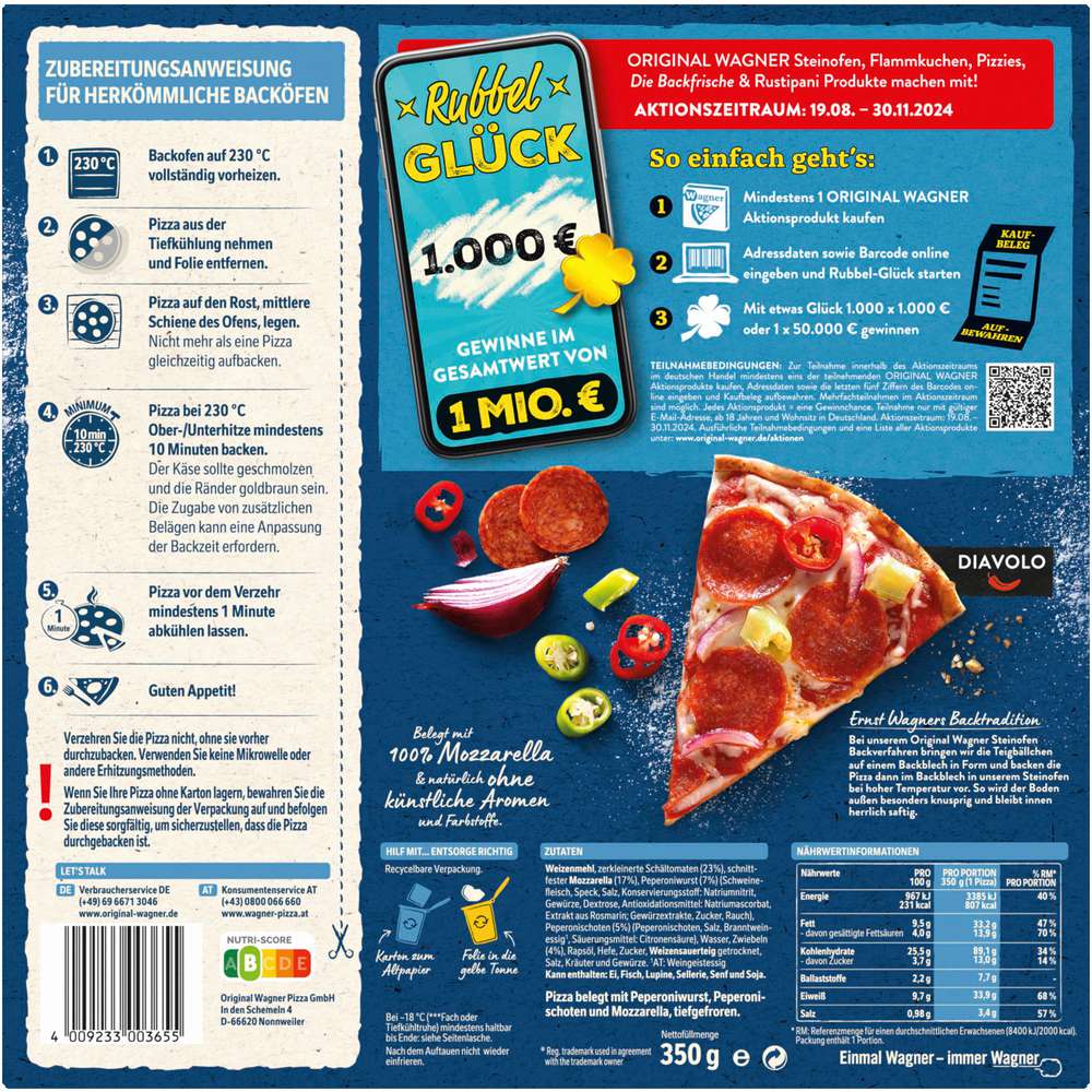 Produktabbildung Wagner Steinofen Pizza Diavolo scharf, tiefgekühlt