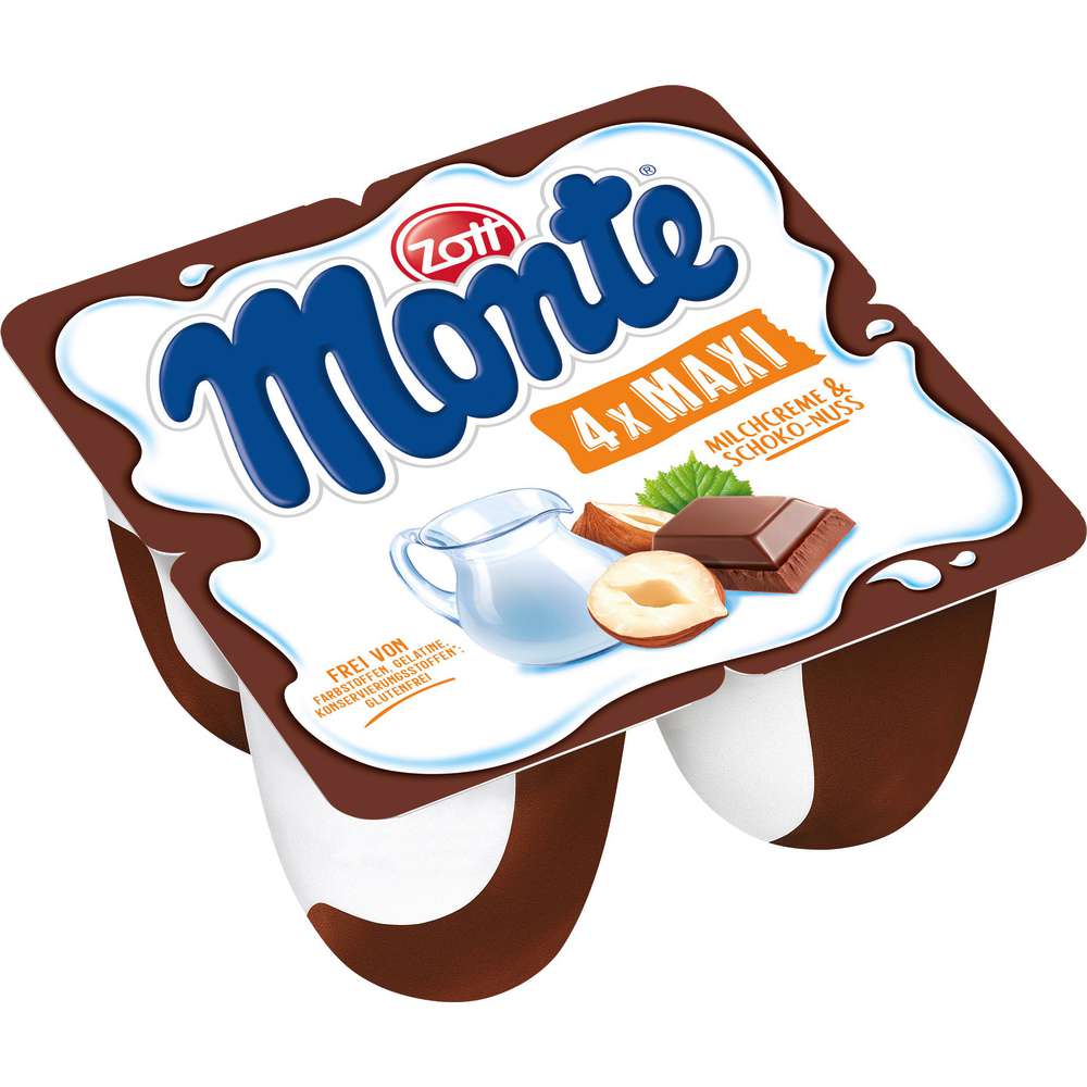 Produktabbildung Zott Monte Maxi Milch Dessert, Schoko, 4 x 100g