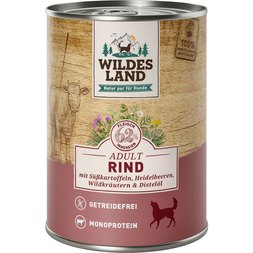 Produktabbildung Wildes Land Hunde-Nassfutter Adult, Rind/Süßkartoffel