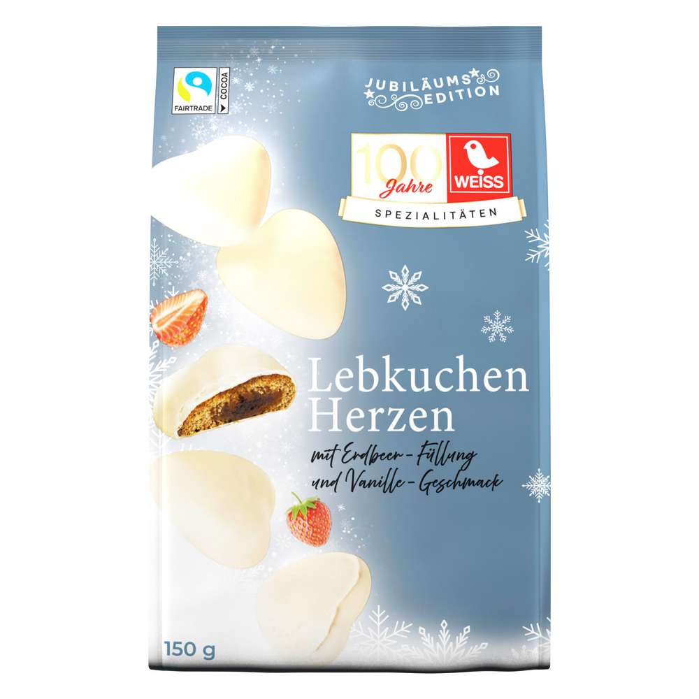Produktabbildung Weiss Gefüllte Lebkuchenherzen, Erdbeer-Vanille