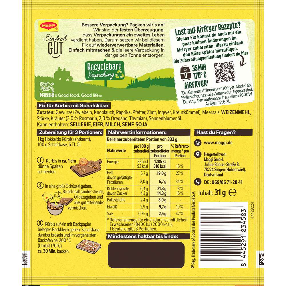Produktabbildung Maggi Fix-Würzmischung, Ofen Kürbis-Schafskäse