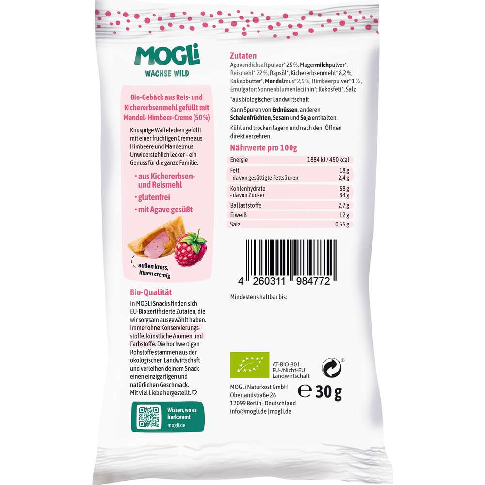 Produktabbildung MOGLi Bio Himbeer-Creme Ecken, Mandel