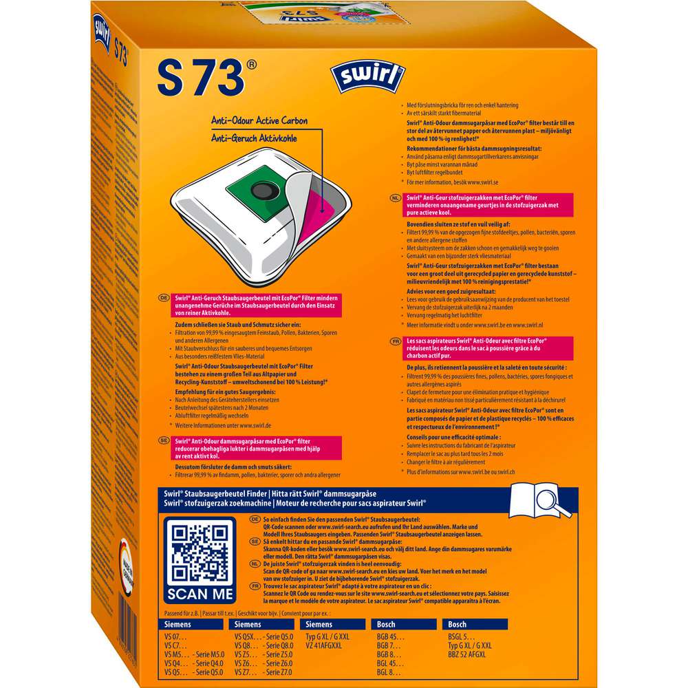 Produktabbildung Swirl Staubsaugerbeutel S73, Anti-Odour
