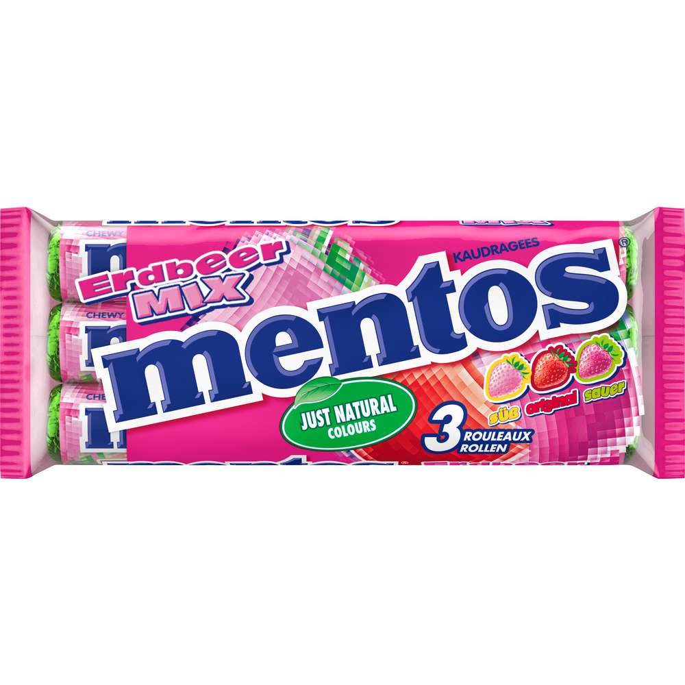 Produktabbildung Mentos Kaubonbons, Erdbeer-Mix